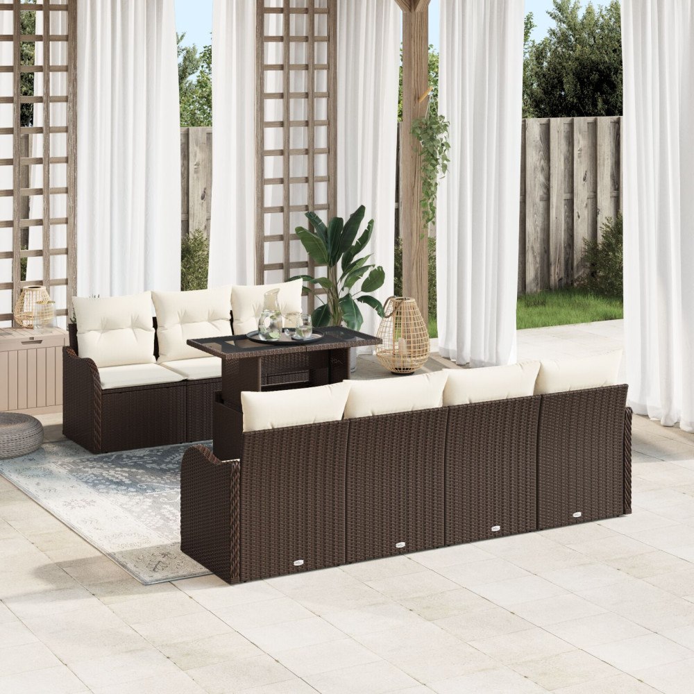 vidaXL Trädgårdsoffset 8 st 7-Antal sittplatser Brun Poly Rattan