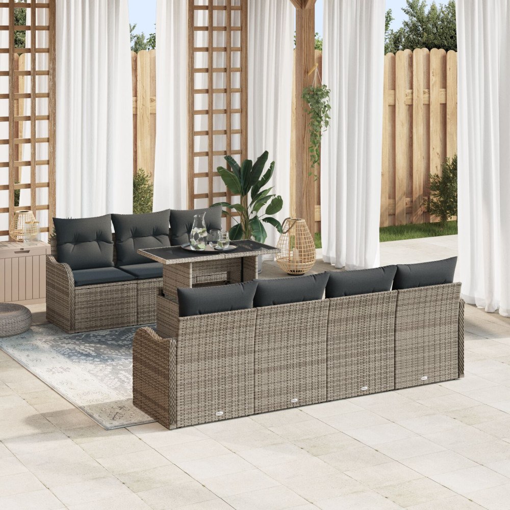 vidaXL Trädgårdsoffset 8 st 7-Antal sittplatser Grå Poly Rattan