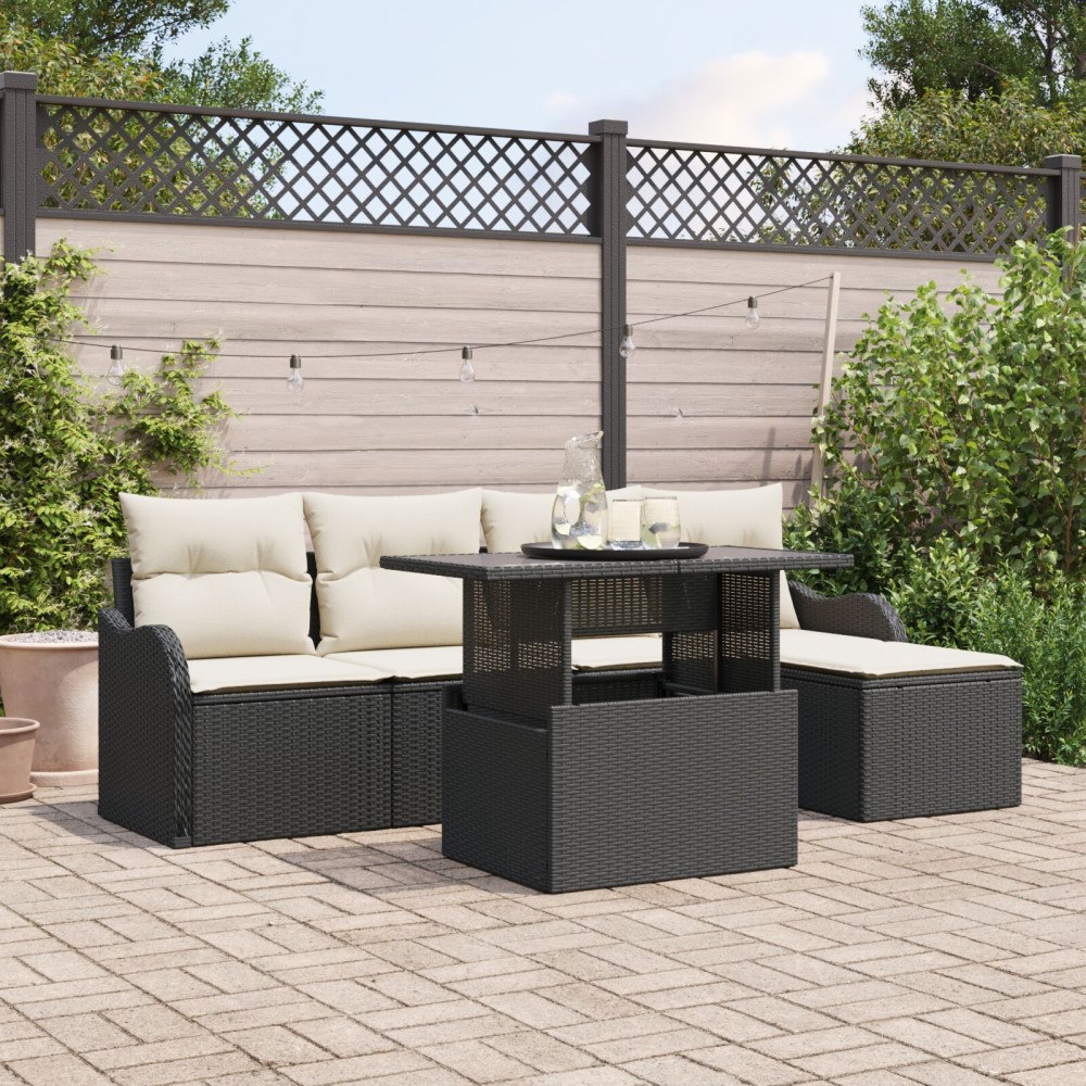 vidaXL Trädgårdsoffset 6 st Svart [Syntetisk]: Polyrattan