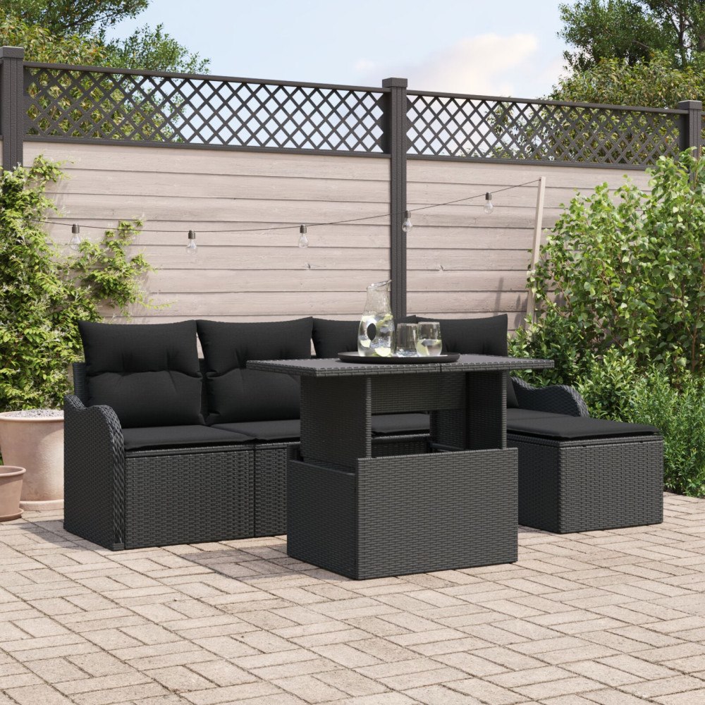 vidaXL Trädgårdsoffset 6 st Svart [Syntetisk]: Polyrattan