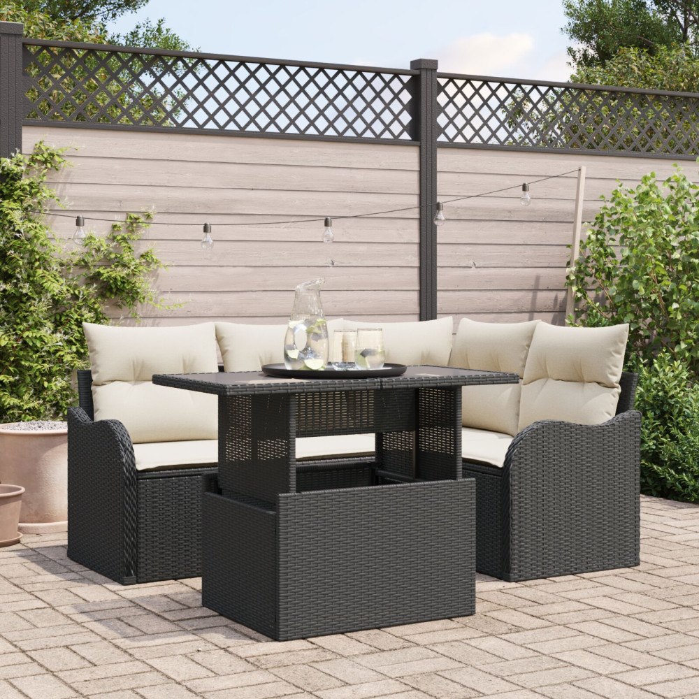 vidaXL Trädgårdsoffset 5 st Svart Poly Rattan