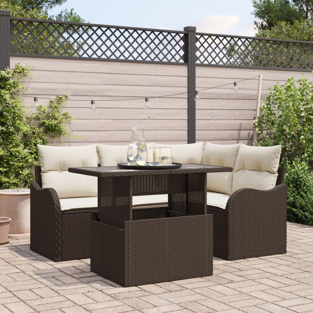 vidaXL Trädgårdsoffset 5 st Brun Poly Rattan