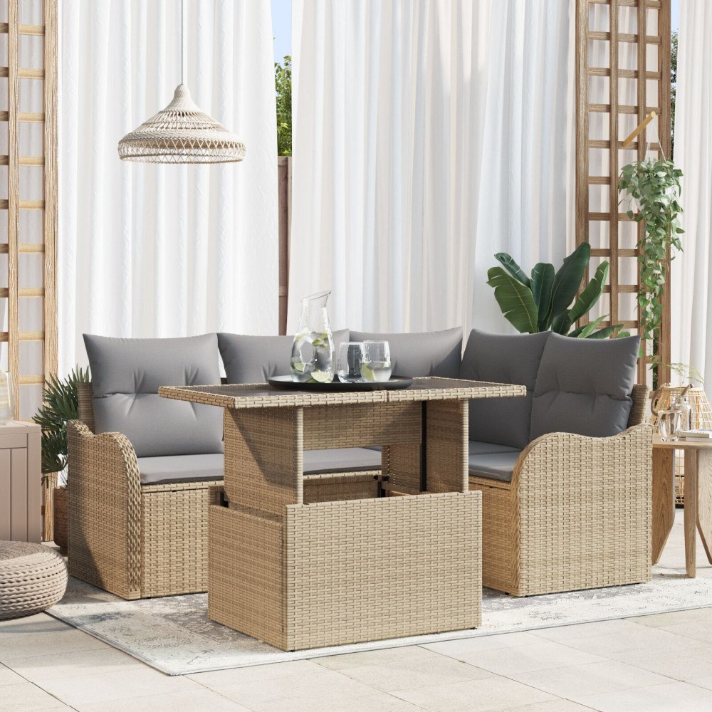 vidaXL Trädgårdsoffset 5 st Beige Poly Rattan