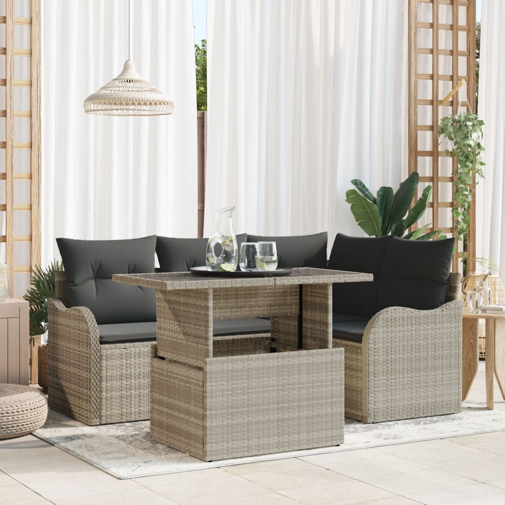 vidaXL Trädgårdsoffset 5 st Ljusgrå Poly Rattan