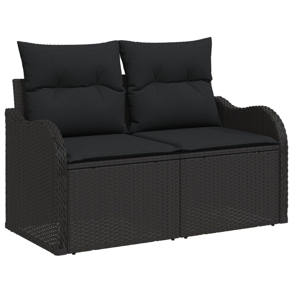 vidaXL Trädgårdsoffset 9 st Svart Poly Rattan