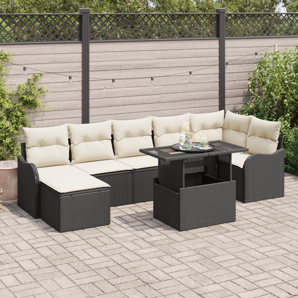 vidaXL Trädgårdsoffset 8 st Svart [Syntetisk]: Poly Rattan