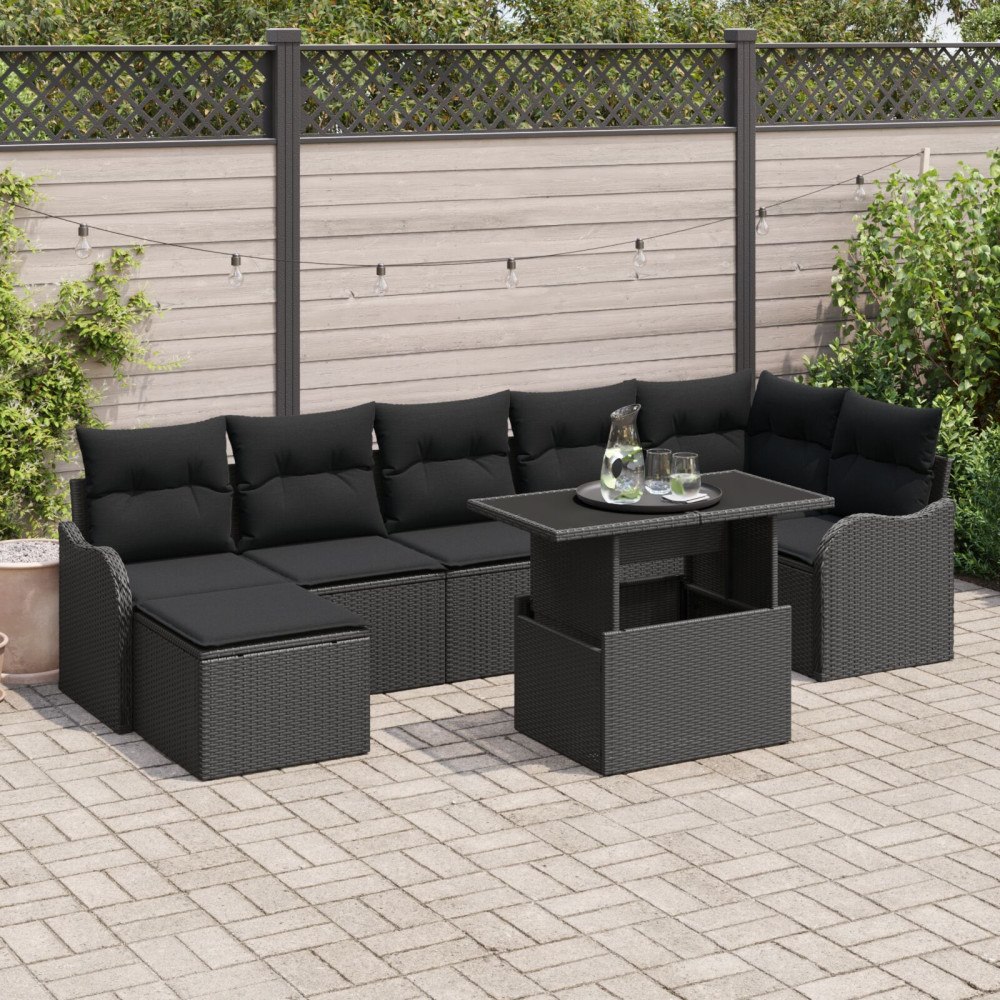 vidaXL Trädgårdsoffset 8 st Svart [Syntetisk]: Poly Rattan