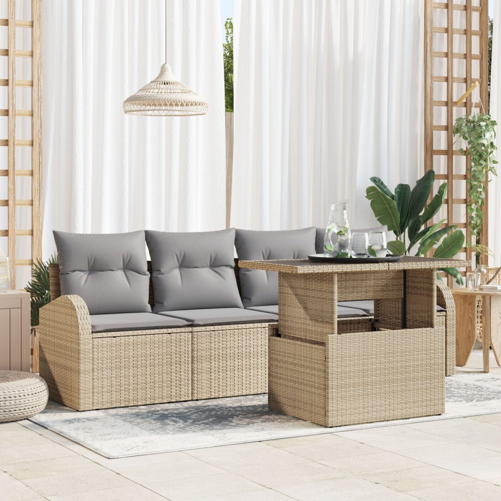 vidaXL Trädgårdsoffset 5 st Beige Poly Rattan