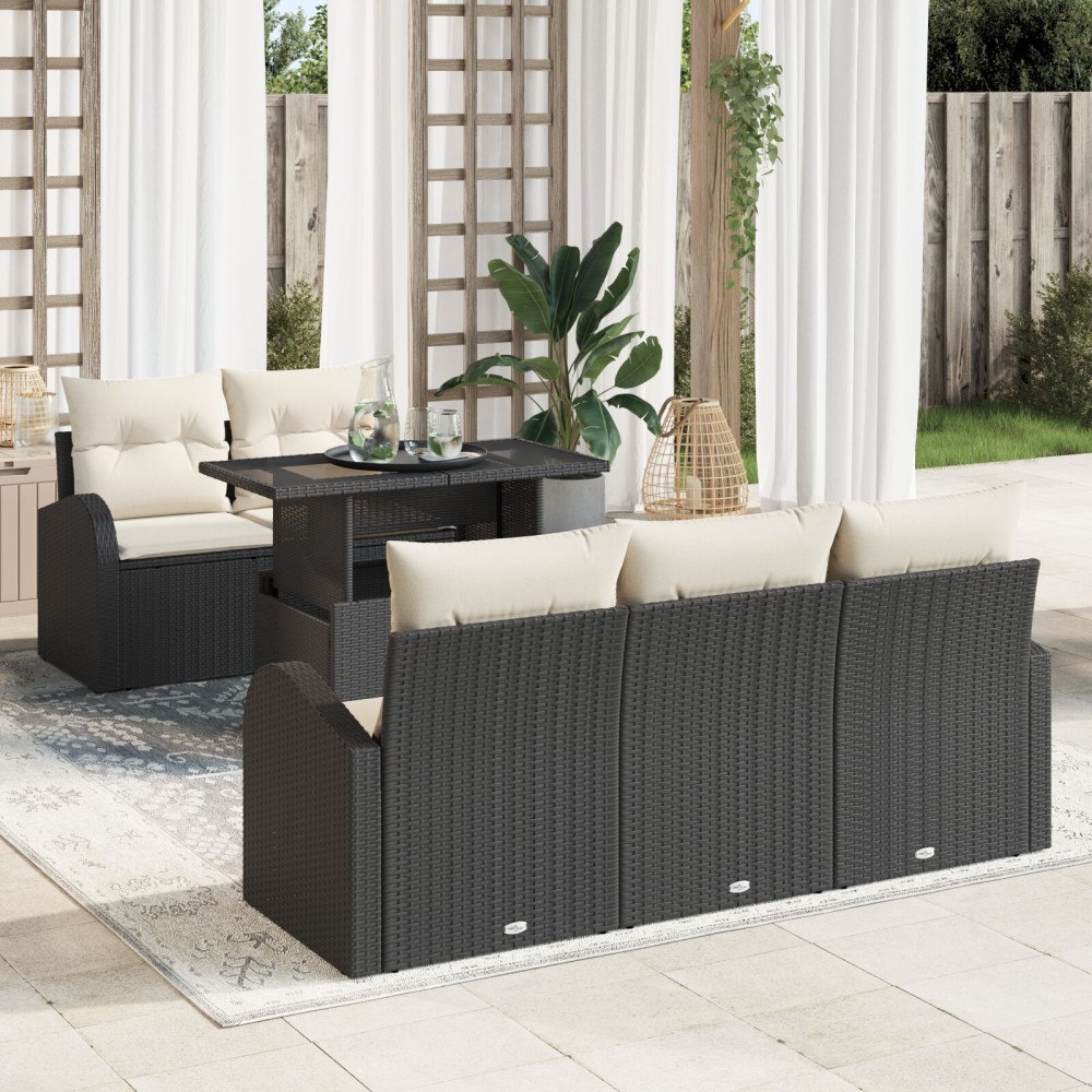vidaXL Trädgårdsoffset 6 st Svart Poly Rattan