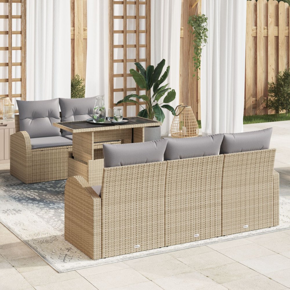 vidaXL Trädgårdsoffset 6 st Beige Poly Rattan