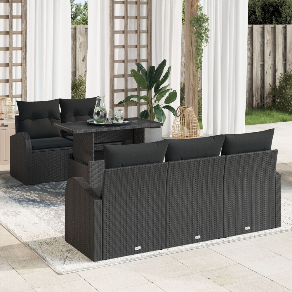 vidaXL Trädgårdsoffset 6 st Svart Poly Rattan