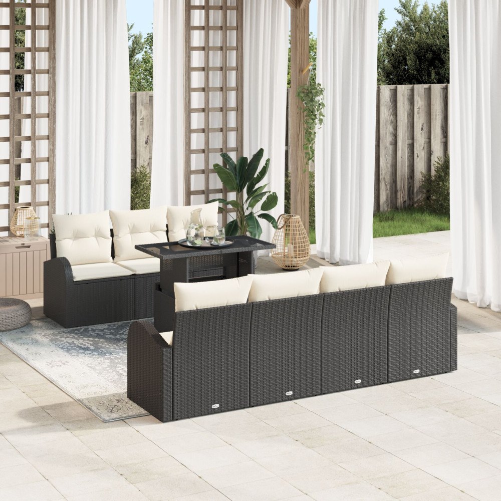 vidaXL Trädgårdsoffset 8 st Svart Poly Rattan