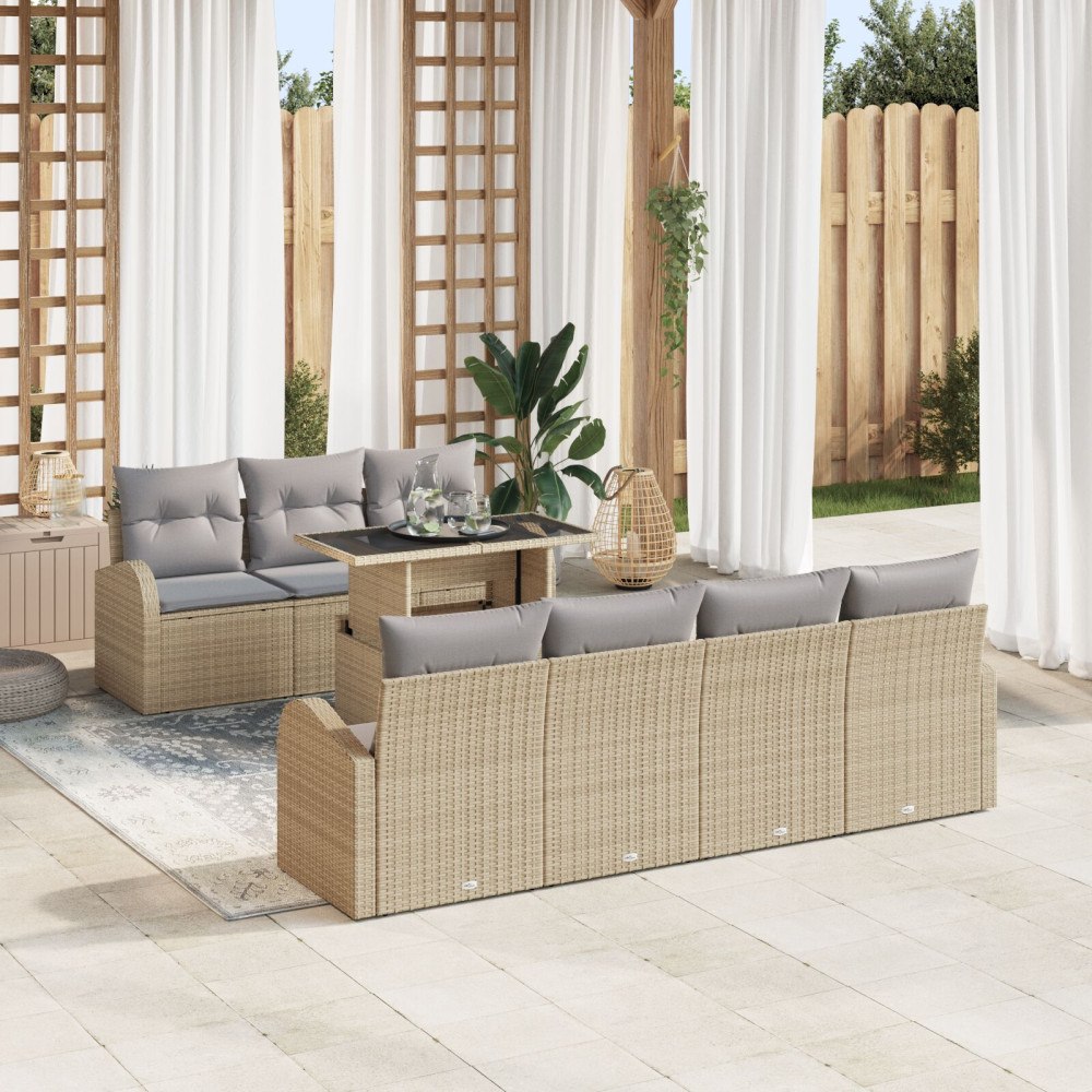 vidaXL Trädgårdsoffset 8 st Beige Poly Rattan