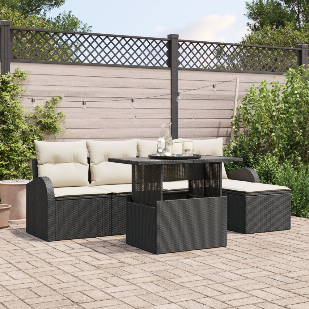 vidaXL Trädgårdsoffset 6 st Svart Poly rattan
