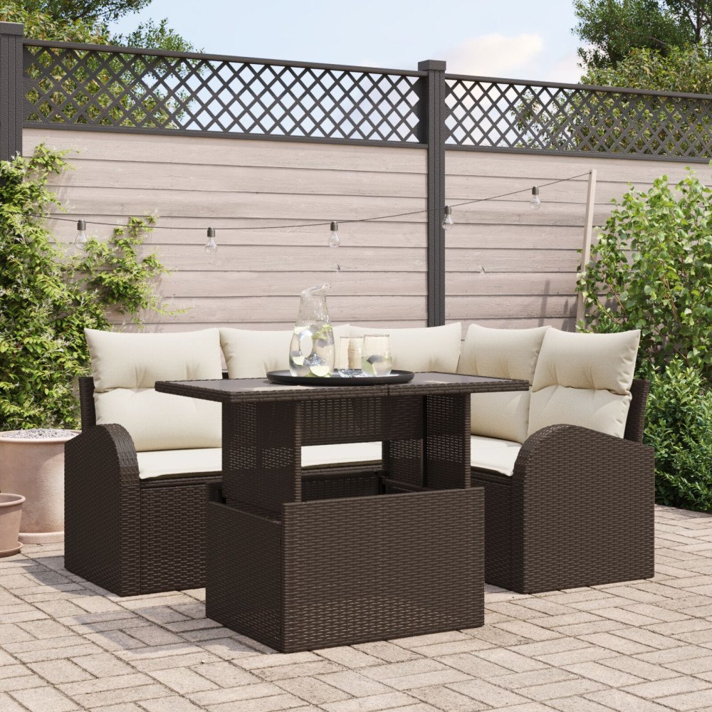 vidaXL Trädgårdsoffset 5 st 4-Antal sittplatser Brun Poly rattan