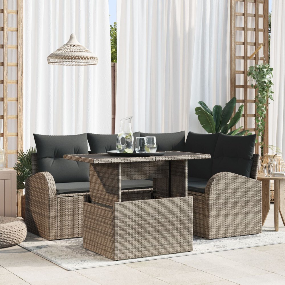 vidaXL Trädgårdsoffset 5 st 4-Antal sittplatser Grå Poly rattan