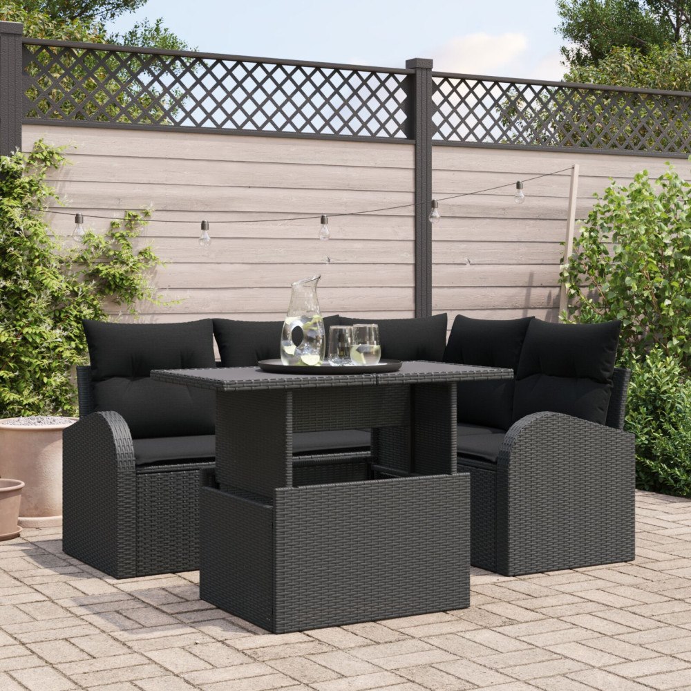 vidaXL Trädgårdsoffset 5 st 4-Antal sittplatser Svart Poly rattan