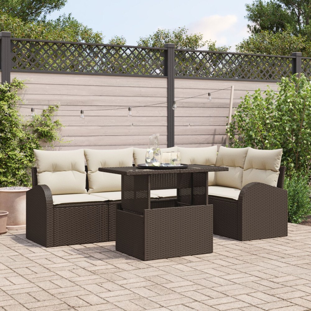 vidaXL Trädgårdsoffset 6 st 5-Antal sittplatser Brun Poly rattan