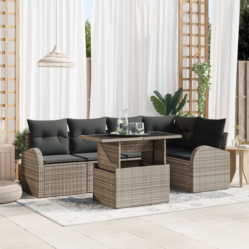 vidaXL Trädgårdsoffset 6 st 5-Antal sittplatser Grå Poly rattan