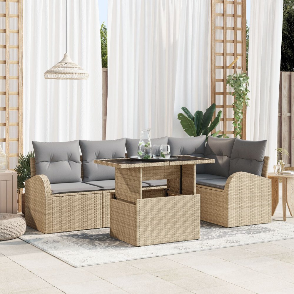 vidaXL Trädgårdsoffset 6 st 5-Antal sittplatser Beige Poly rattan