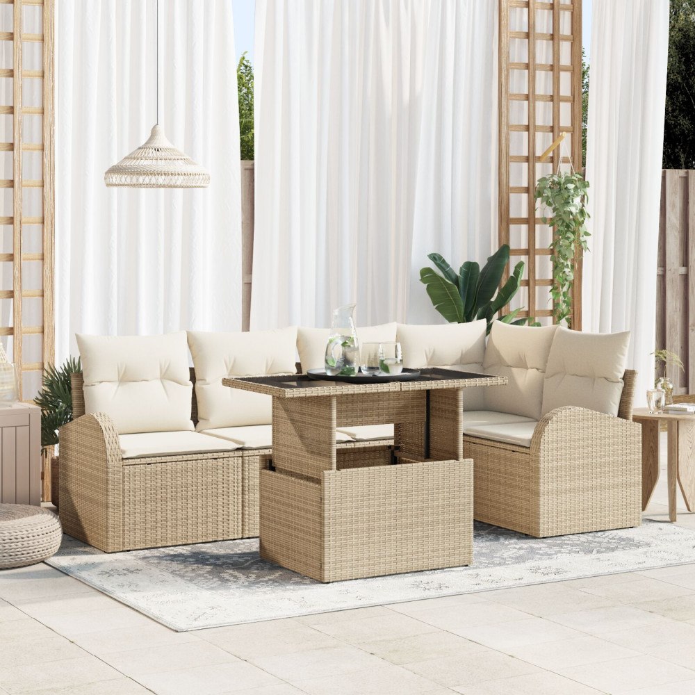 vidaXL Trädgårdsoffset 6 st 5-Antal sittplatser Beige Poly rattan
