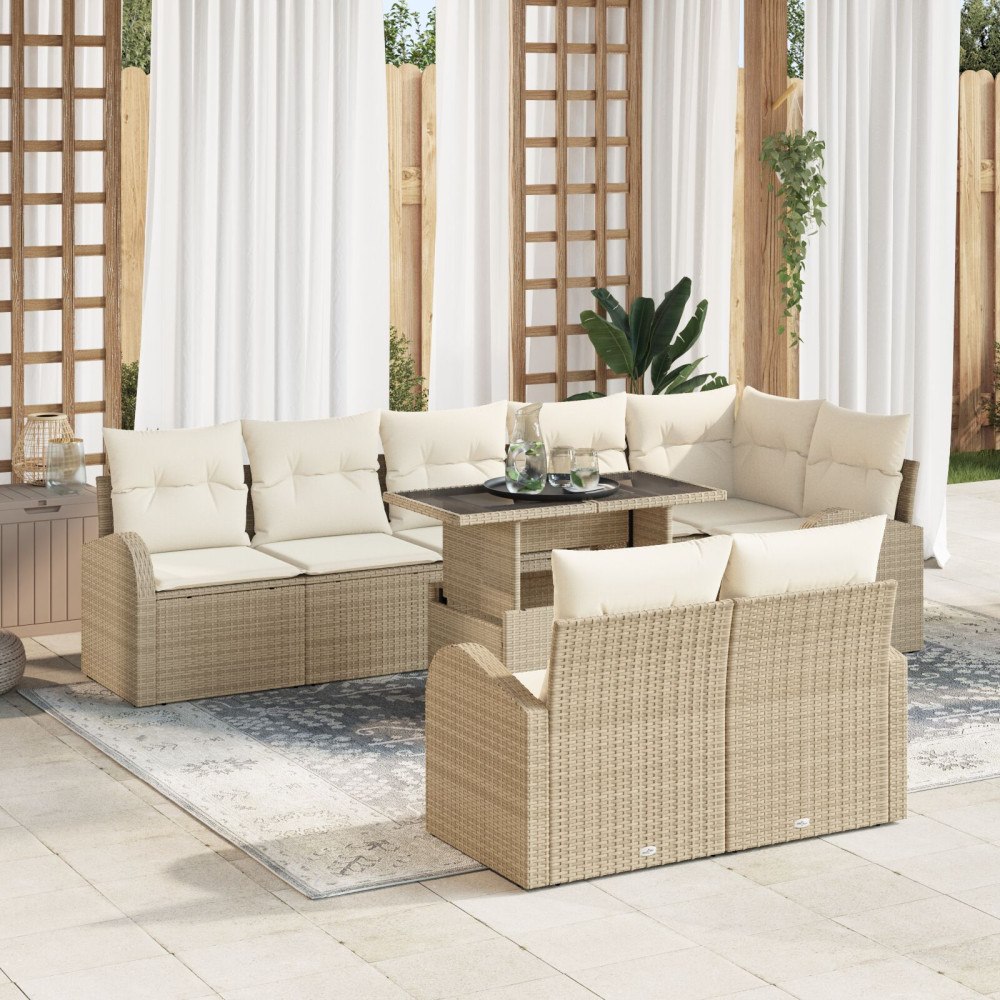 vidaXL 9-delat trädgårdsoff-set med kuddar beige poly rattan