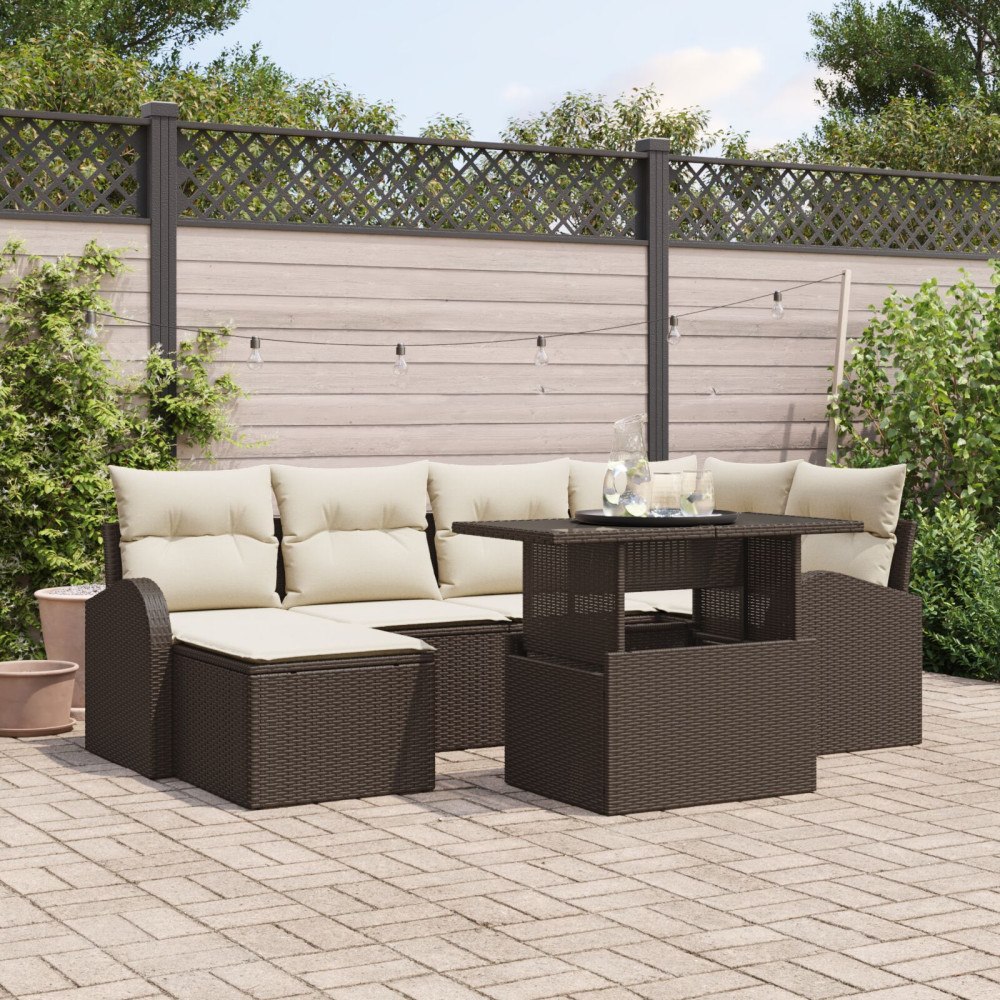 vidaXL Trädgårdsoffset 7 st Brun Poly rattan