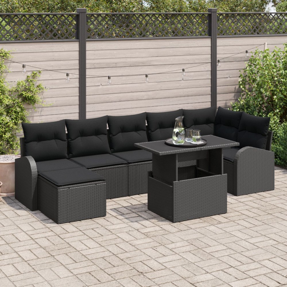 vidaXL Trädgårdsoffset 8 st Svart Poly rattan