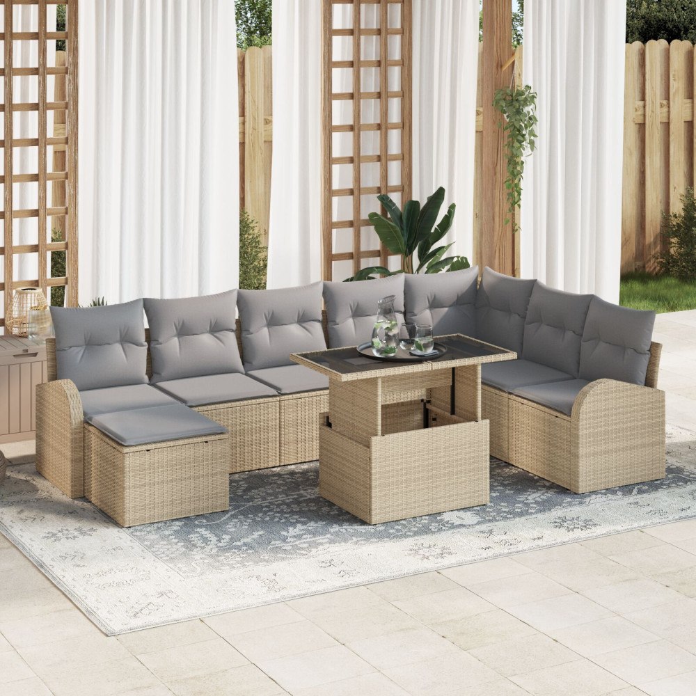 vidaXL Trädgårdsoffset 9 st Beige Poly rattan