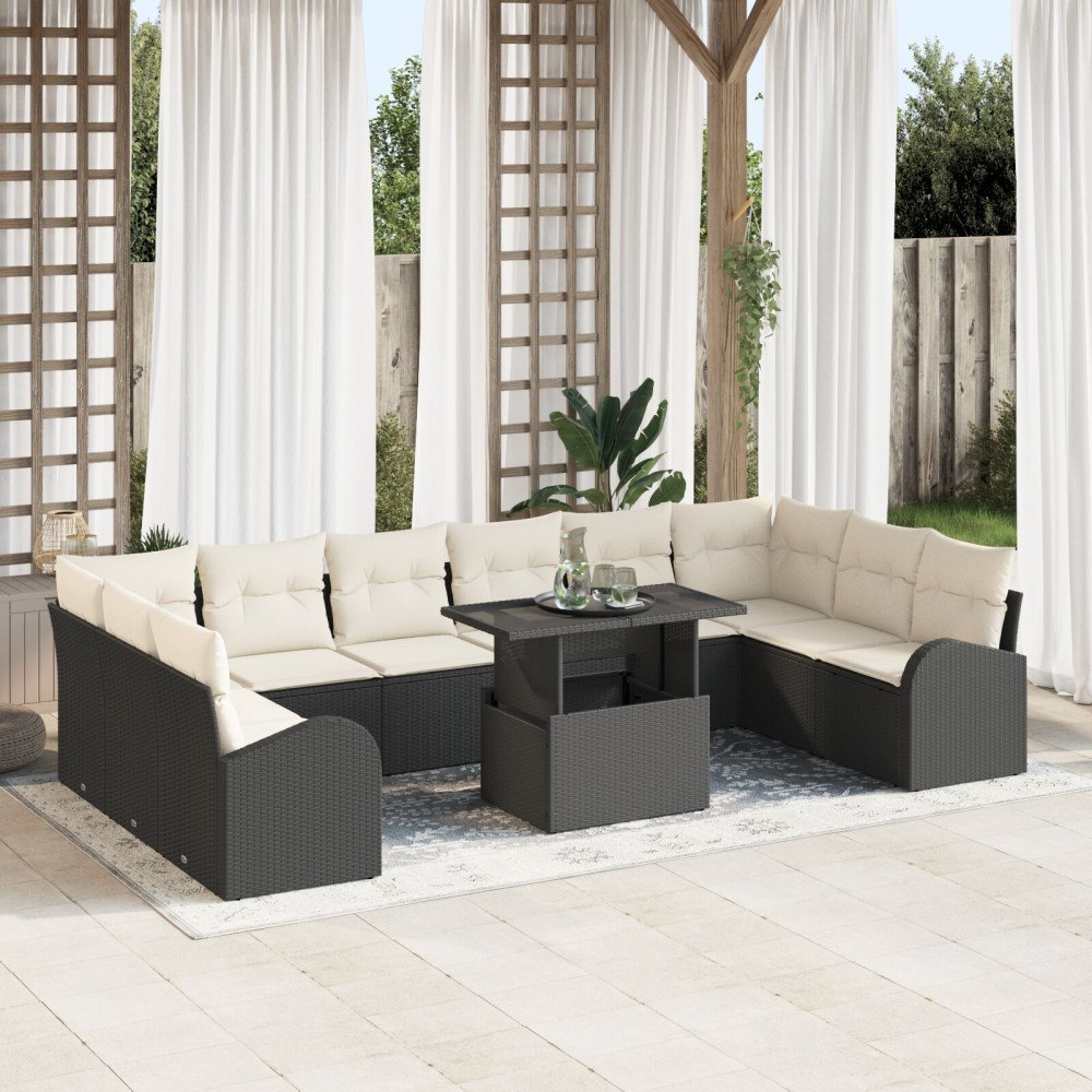 vidaXL Trädgårdsoffset 11 st Svart Poly rattan