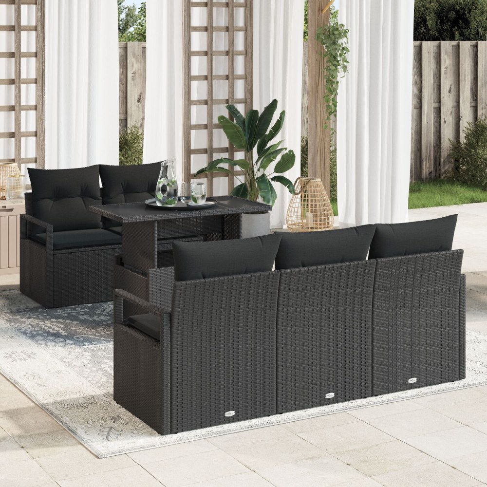 vidaXL Trädgårdsoffset 6 st Svart Poly rattan