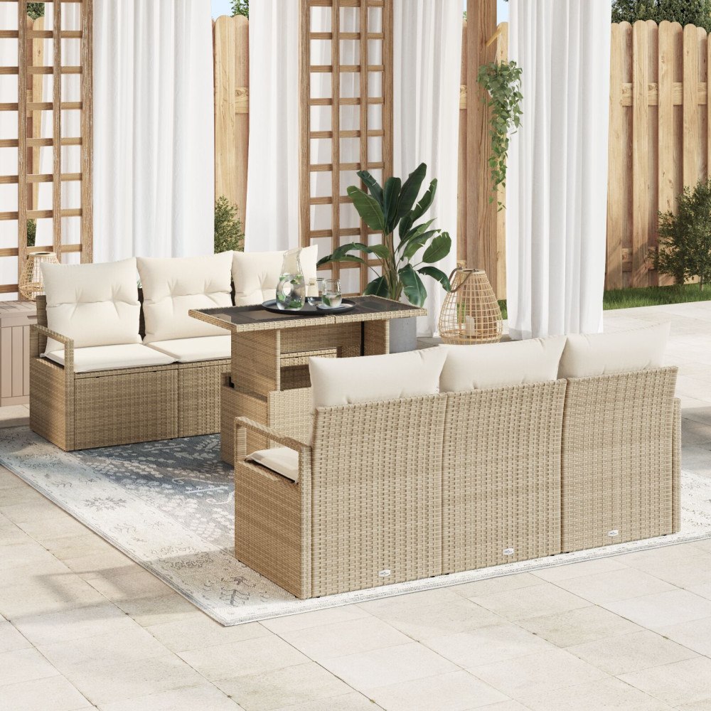 vidaXL 7-delat trädgårdsoffaset med kuddar Beige Poly Rottning