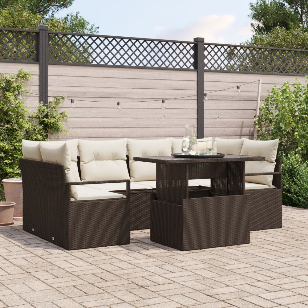 vidaXL Trädgårdsoffset 7 st Brun Poly rattan