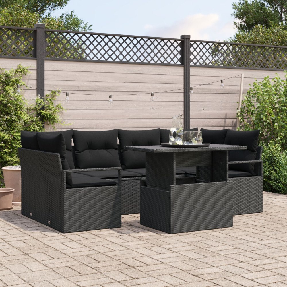 vidaXL Trädgårdsoffset 7 st Svart Poly rattan