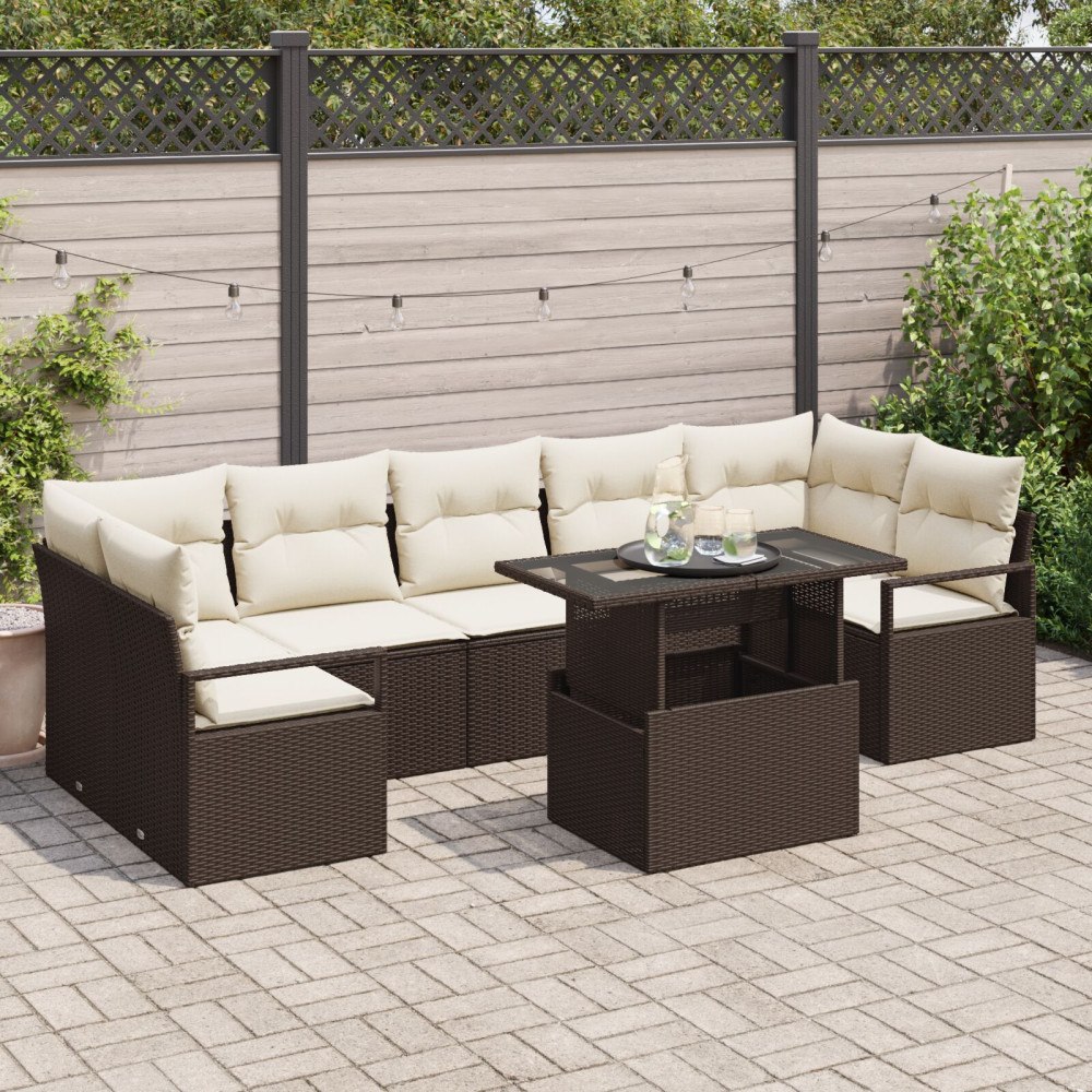 vidaXL Trädgårdsoffset 8 st Brun Poly rattan