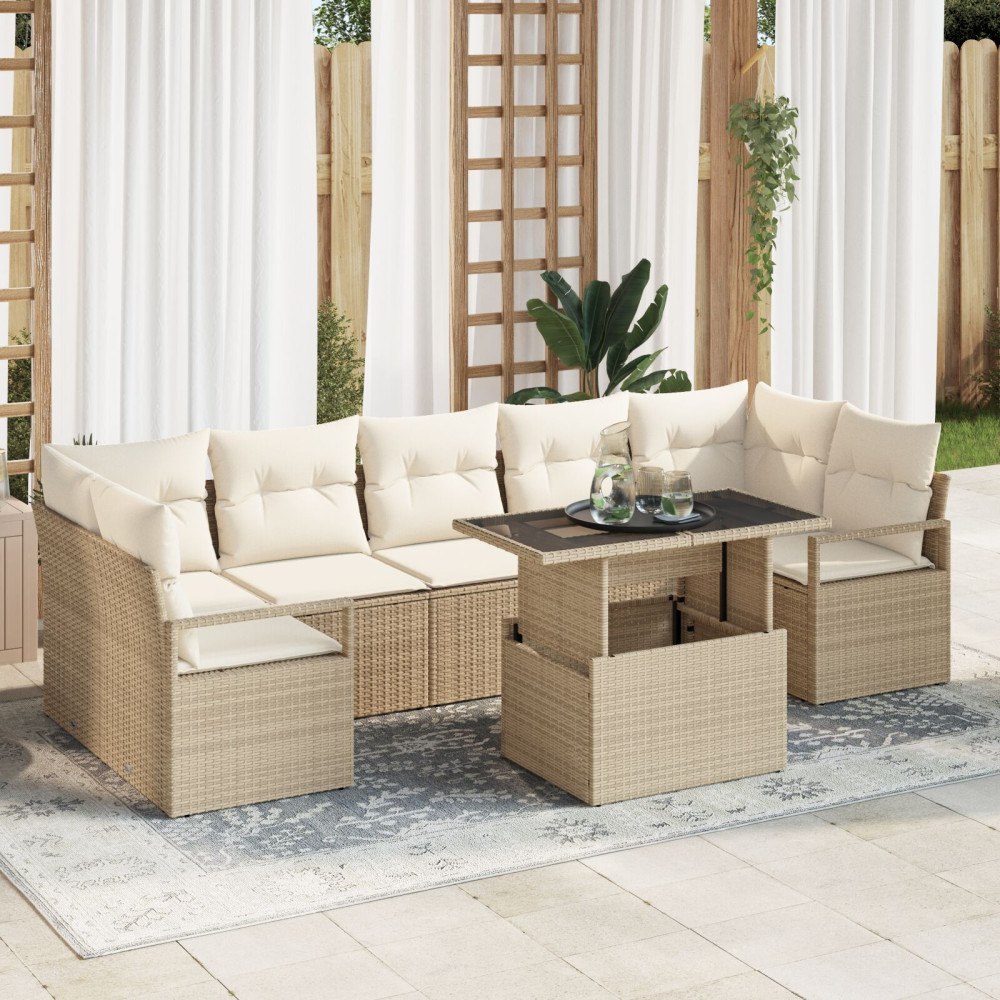 vidaXL Trädgårdsoffset 8 st Beige Poly rattan