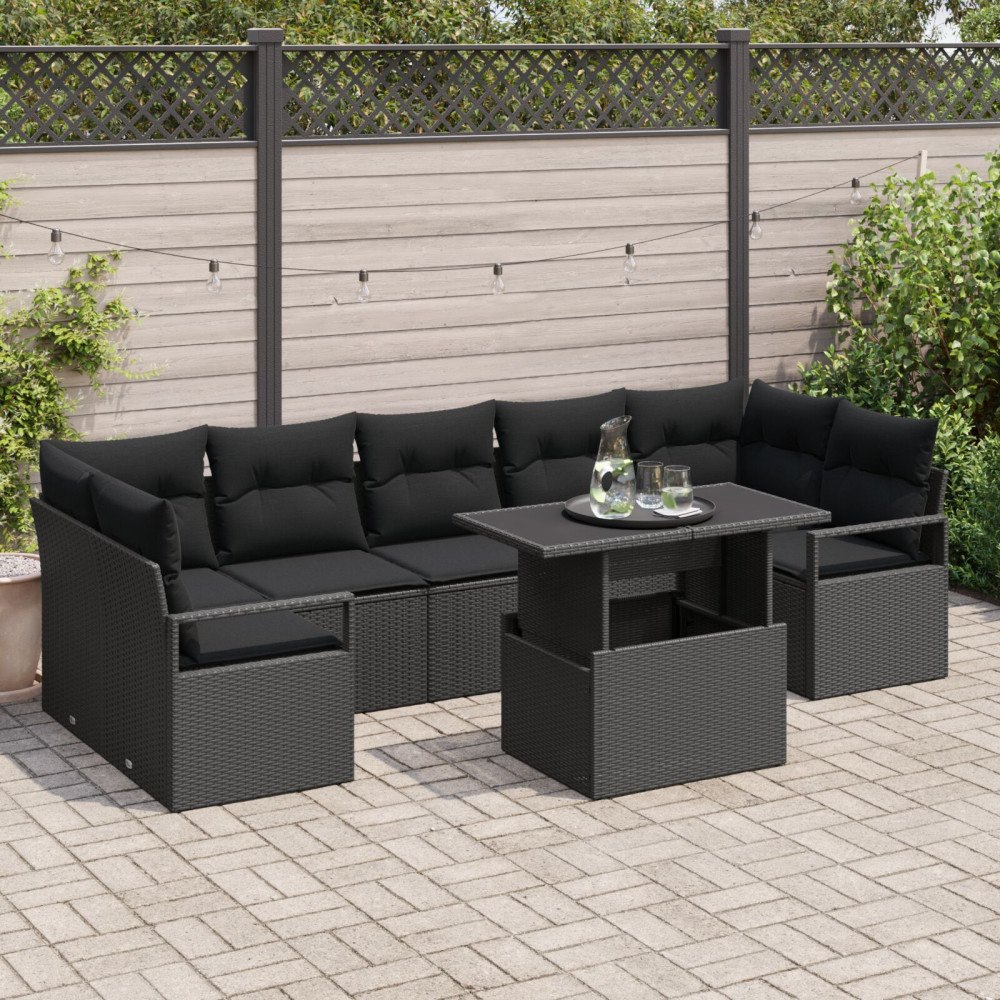 vidaXL Trädgårdsoffset 8 st Svart Poly rattan