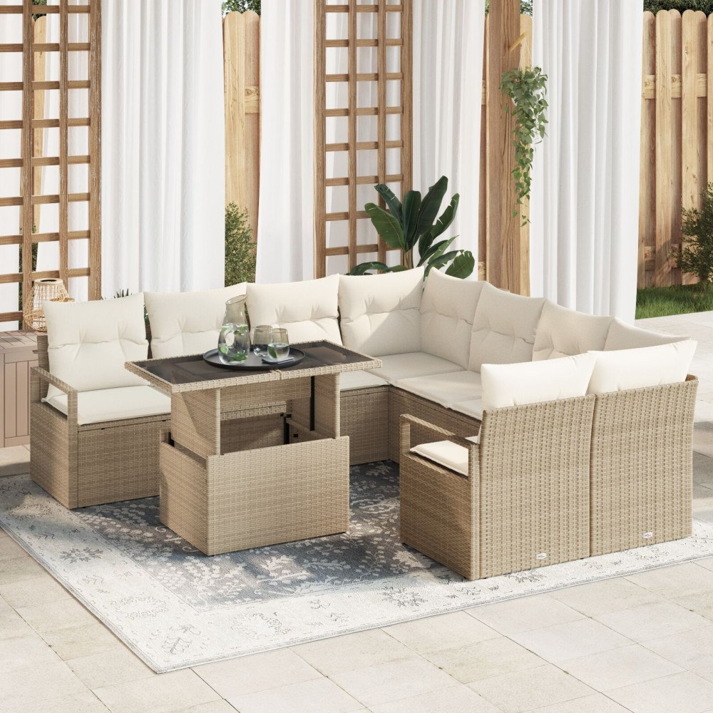 vidaXL Trädgårdsoffset 9 st Beige Poly rattan