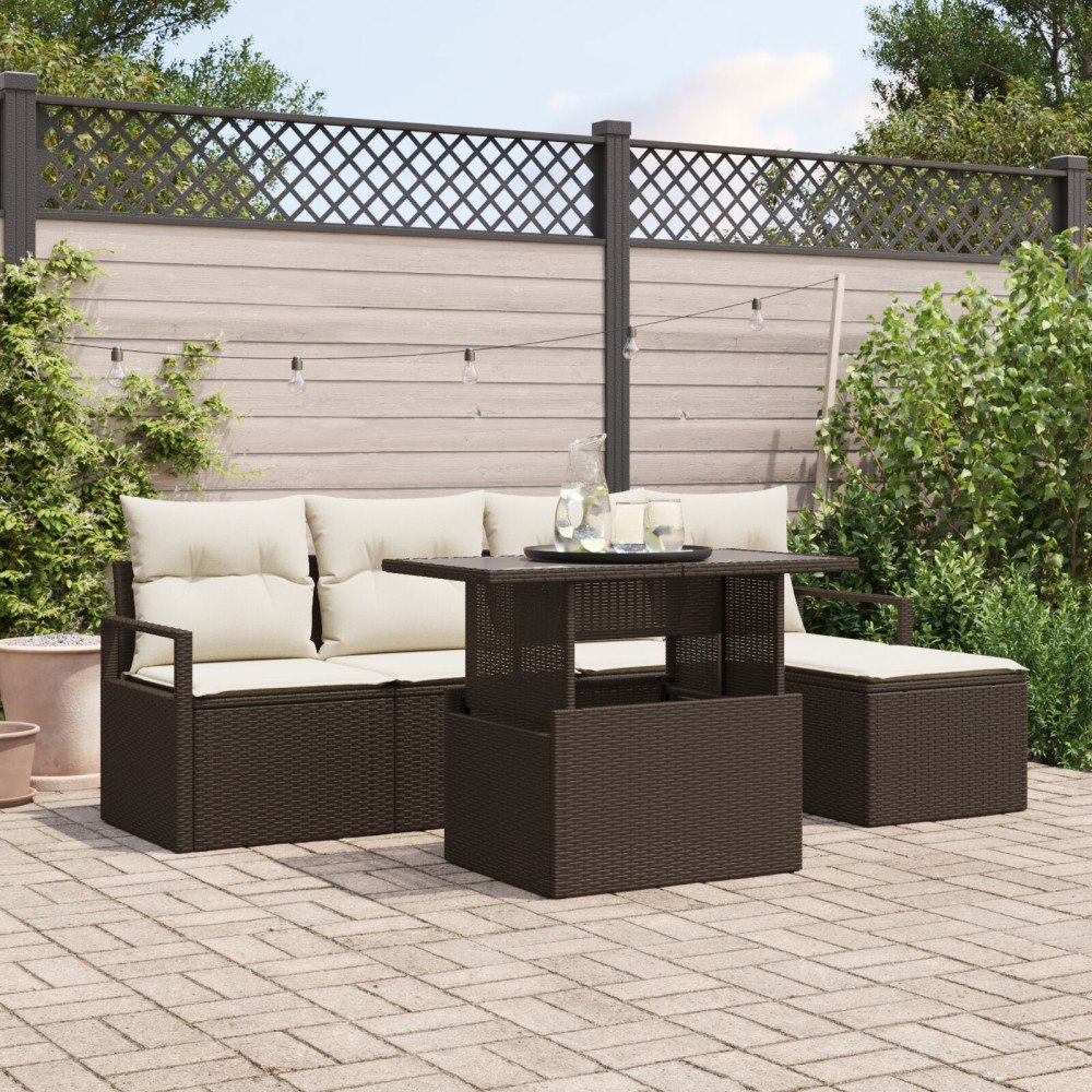 vidaXL Trädgårdsoffset 6 st Brun Poly rattan