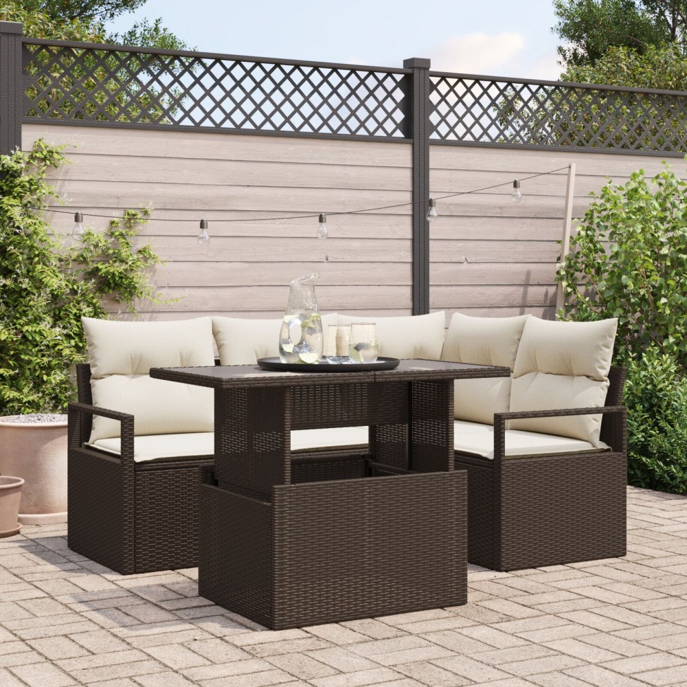 vidaXL Trädgårdsoffset 5 st Brun Poly rattan