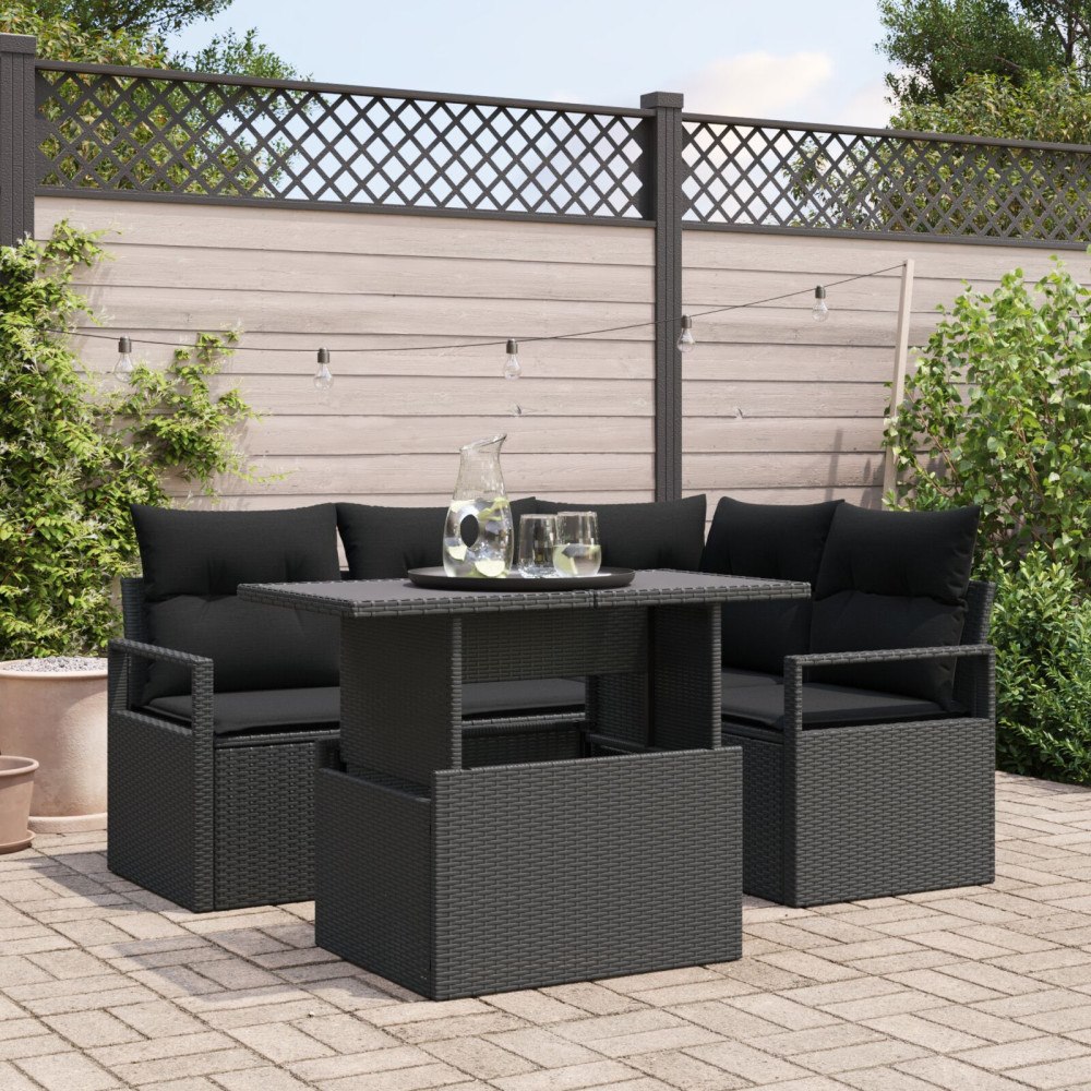 vidaXL Trädgårdsoffset 5 st Svart Poly rattan