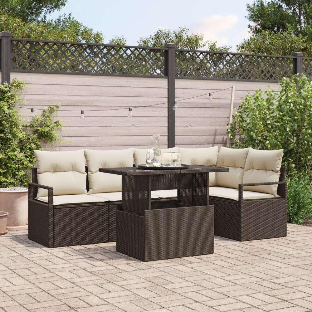vidaXL Trädgårdsoffset 6 st Brun Poly rattan