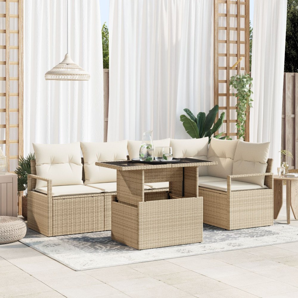 vidaXL Trädgårdsoffset 6 st Beige Poly rattan