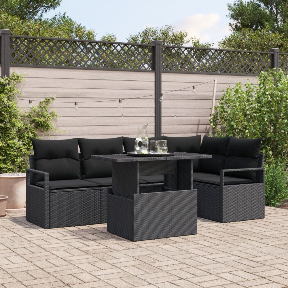 vidaXL Trädgårdsoffset 6 st Svart Poly rattan