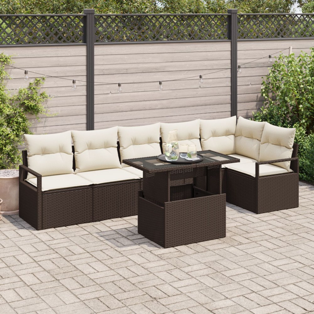 vidaXL Trädgårdsoffset 7 st Brun Poly rattan