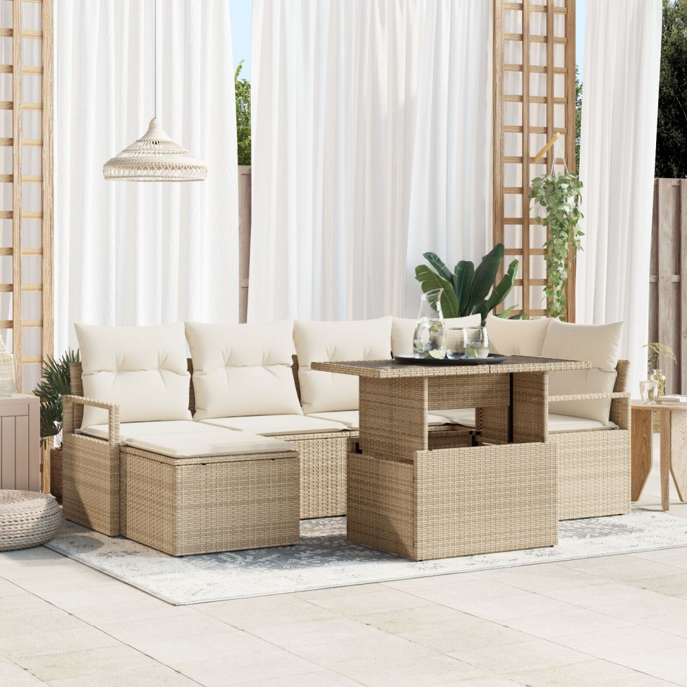 vidaXL Trädgårdsoffset 7 st Beige Poly rattan