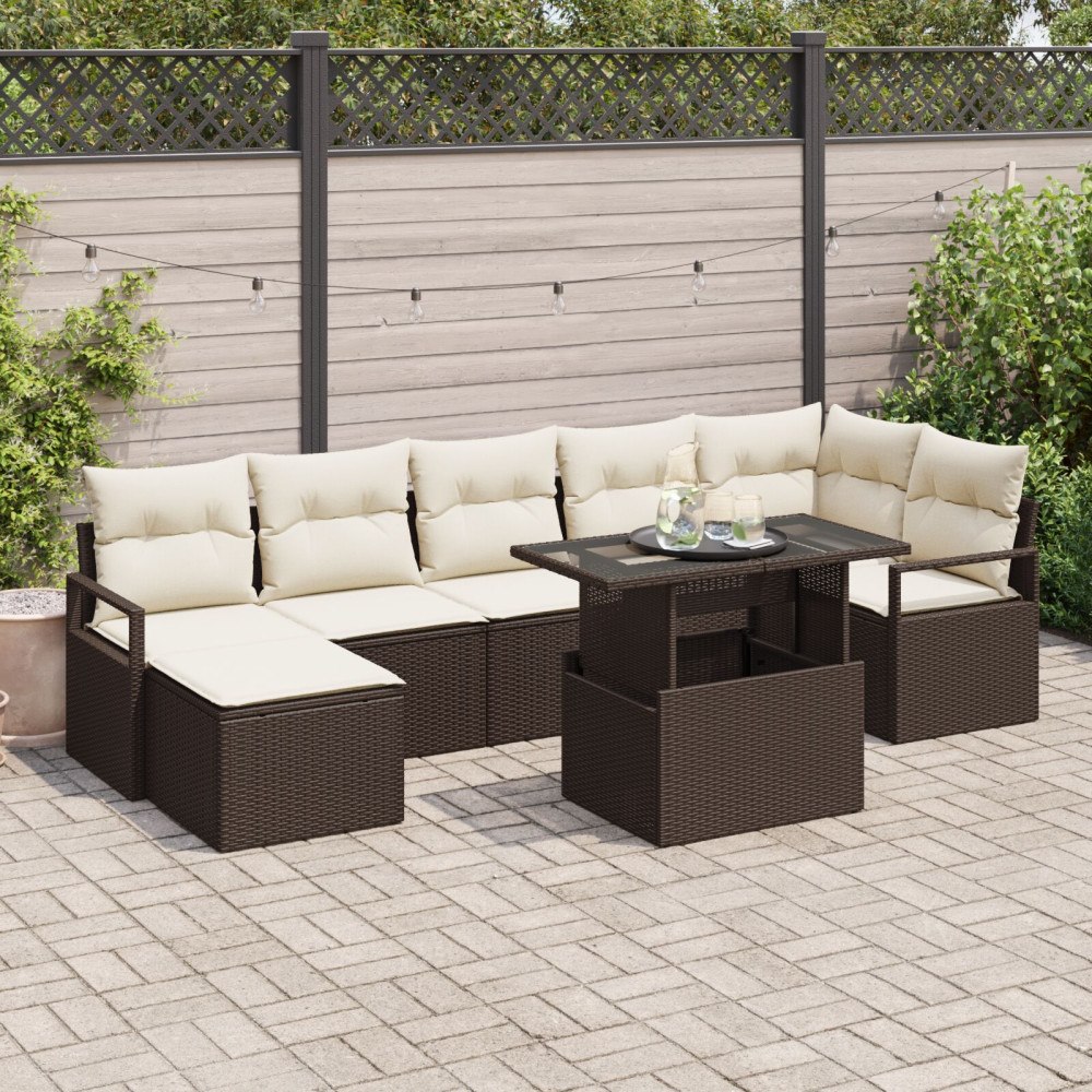 vidaXL Trädgårdsoffset 8 st Brun Poly rattan