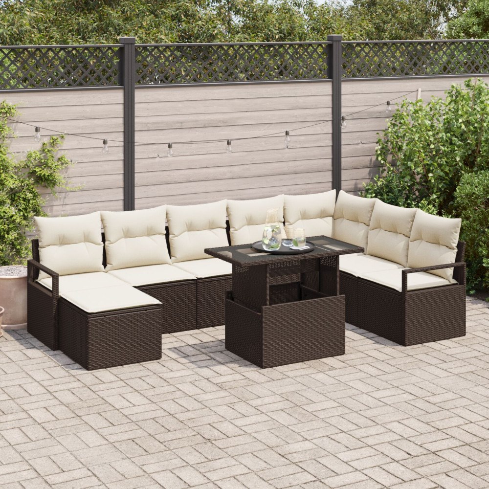 vidaXL Trädgårdsoffset 9 st Brun Poly rattan