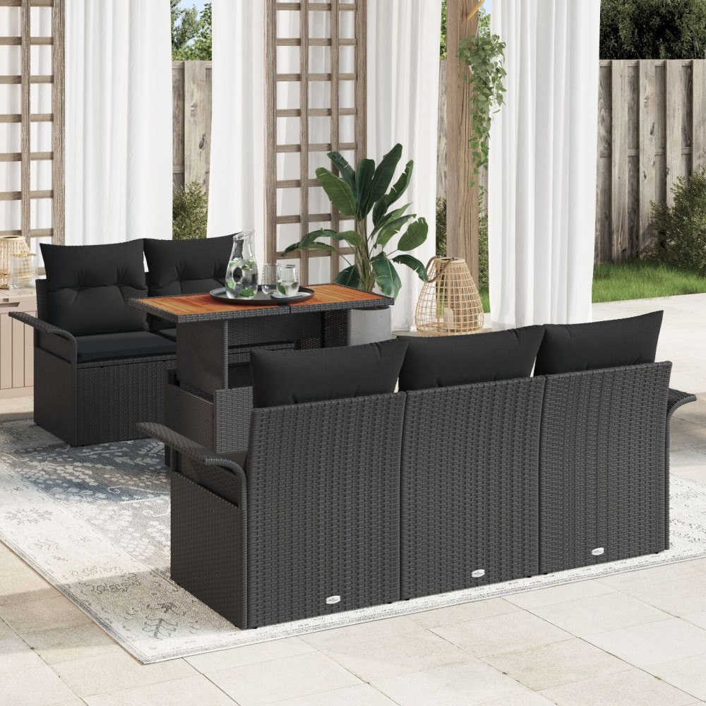 vidaXL Trädgårdsoffset 6 st Svart Poly rattan