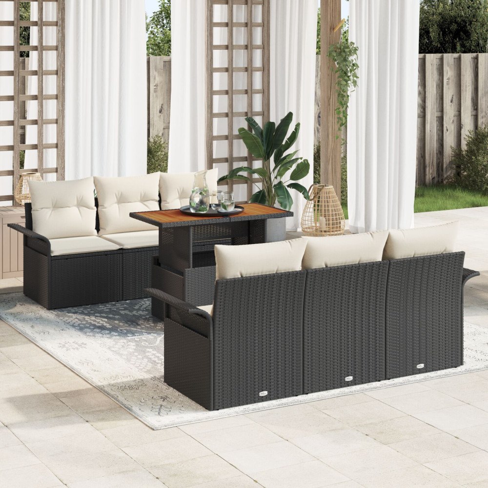 vidaXL Trädgårdsoffset 7 st Svart Poly rattan